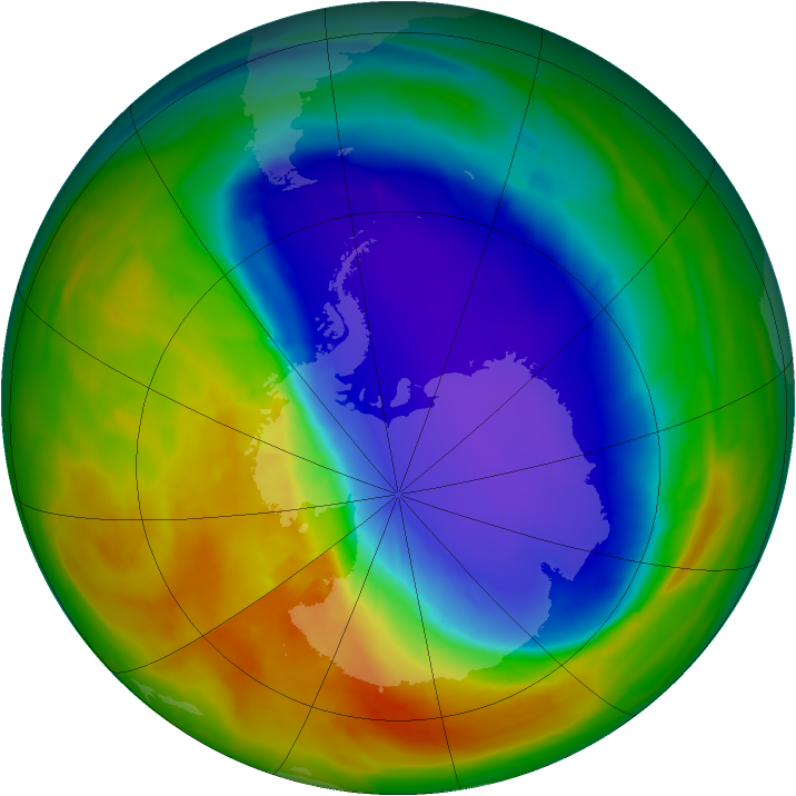 Antarctic ozone map for 10 October 2014